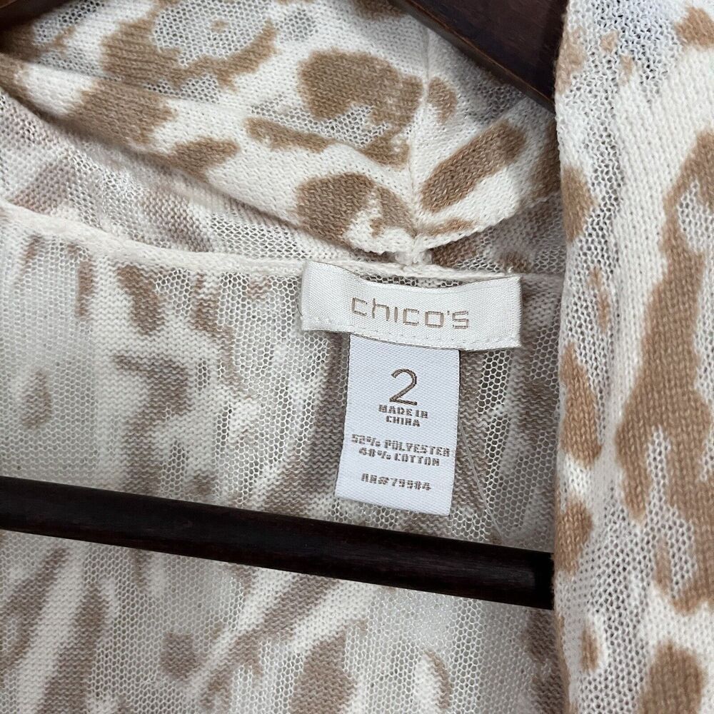 Chico’s Womens Open Front Cardigan Sz 2 (L) Sheer Leopard Print Tan Lightweight - Picture 7 of 7